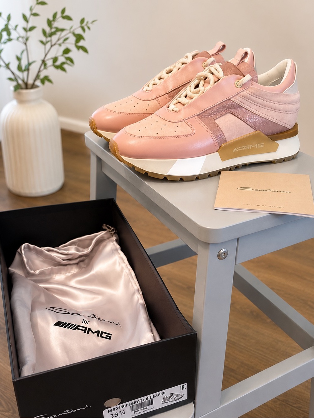 Santoni x AMG Pink Italian Leather Sneakers NIB Rare Luxury Runner EU 38.5